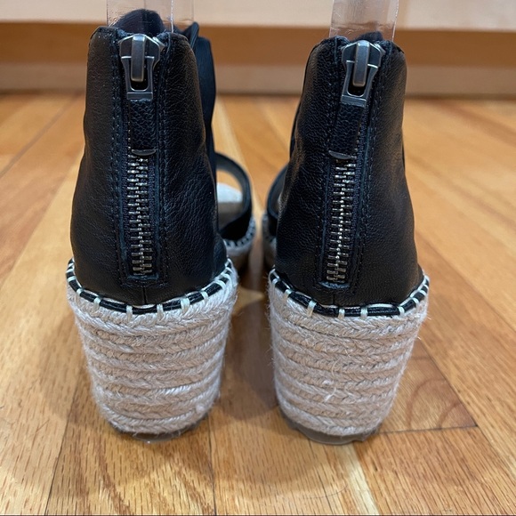 Eileen Fisher Women's 7.5 Black Wiley Leather Espadrille Wedge Sandals WORN ONCE - Picture 5 of 14